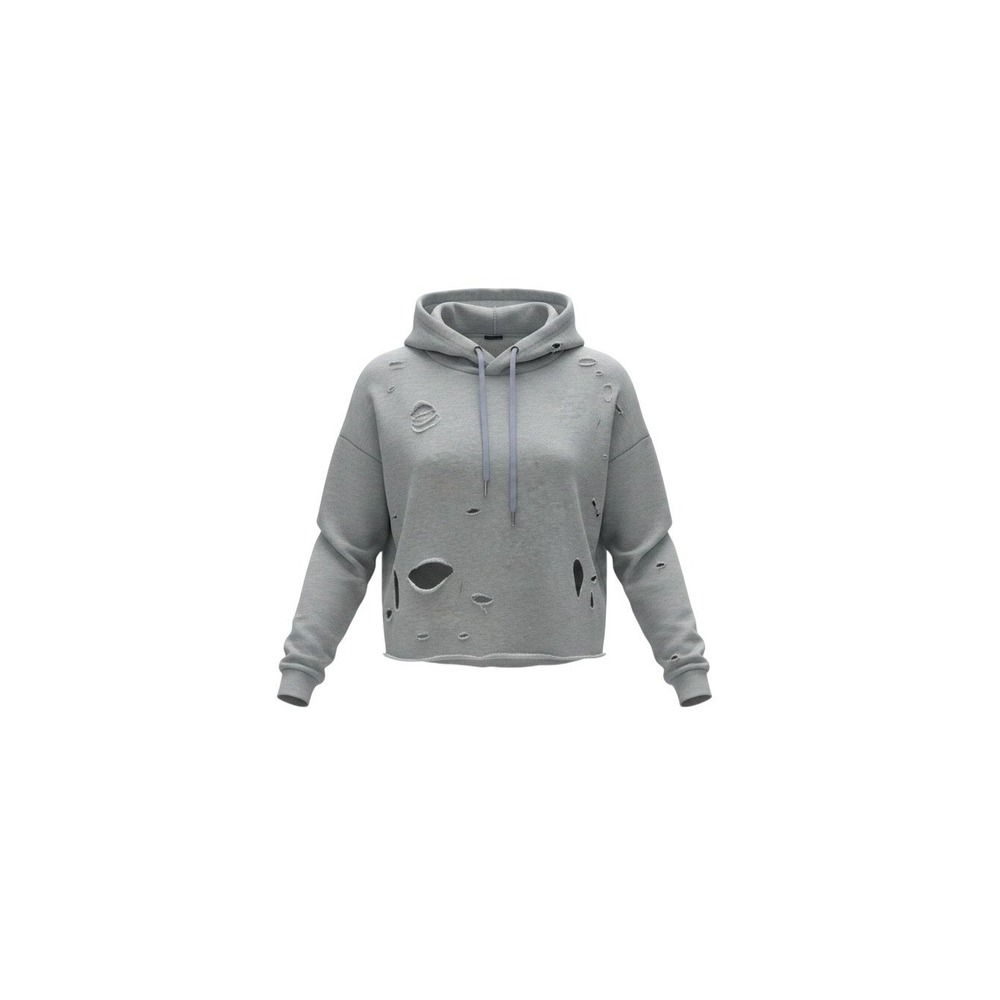 Rue21 Hoodie Womens Medium Gray Excellent Distressed Cropped Ripped Pullover